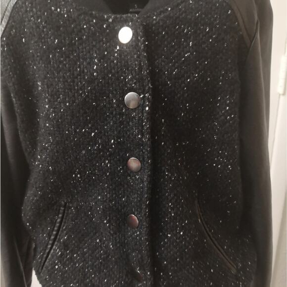 Love Culture Black Wool Moto Jacket Faux Leather S Wednesday Dark Academia Biker - Picture 7 of 13